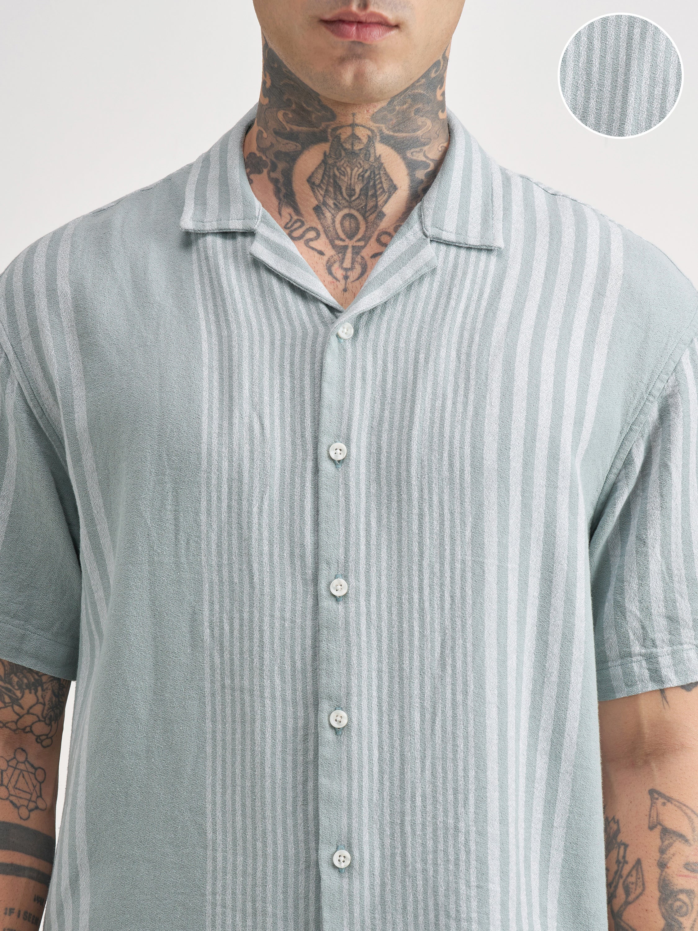 Locomotive Men Blue Striped Oversized Fit Casual Shirt - Blue - Image 5