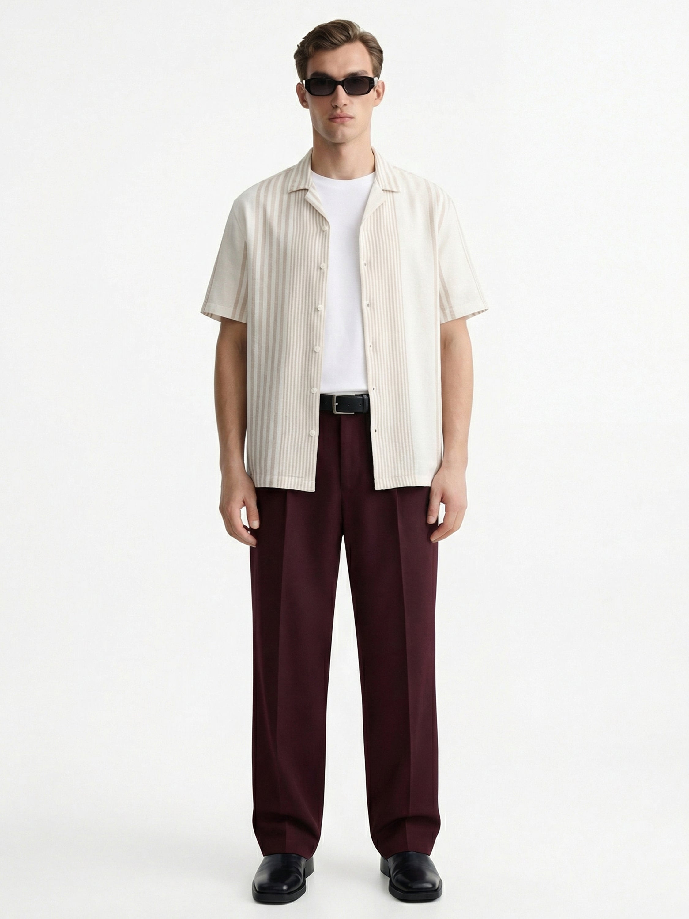 Locomotive Men Off White Stripes Oversized Fit Casual Shirt - Off White - Image 2
