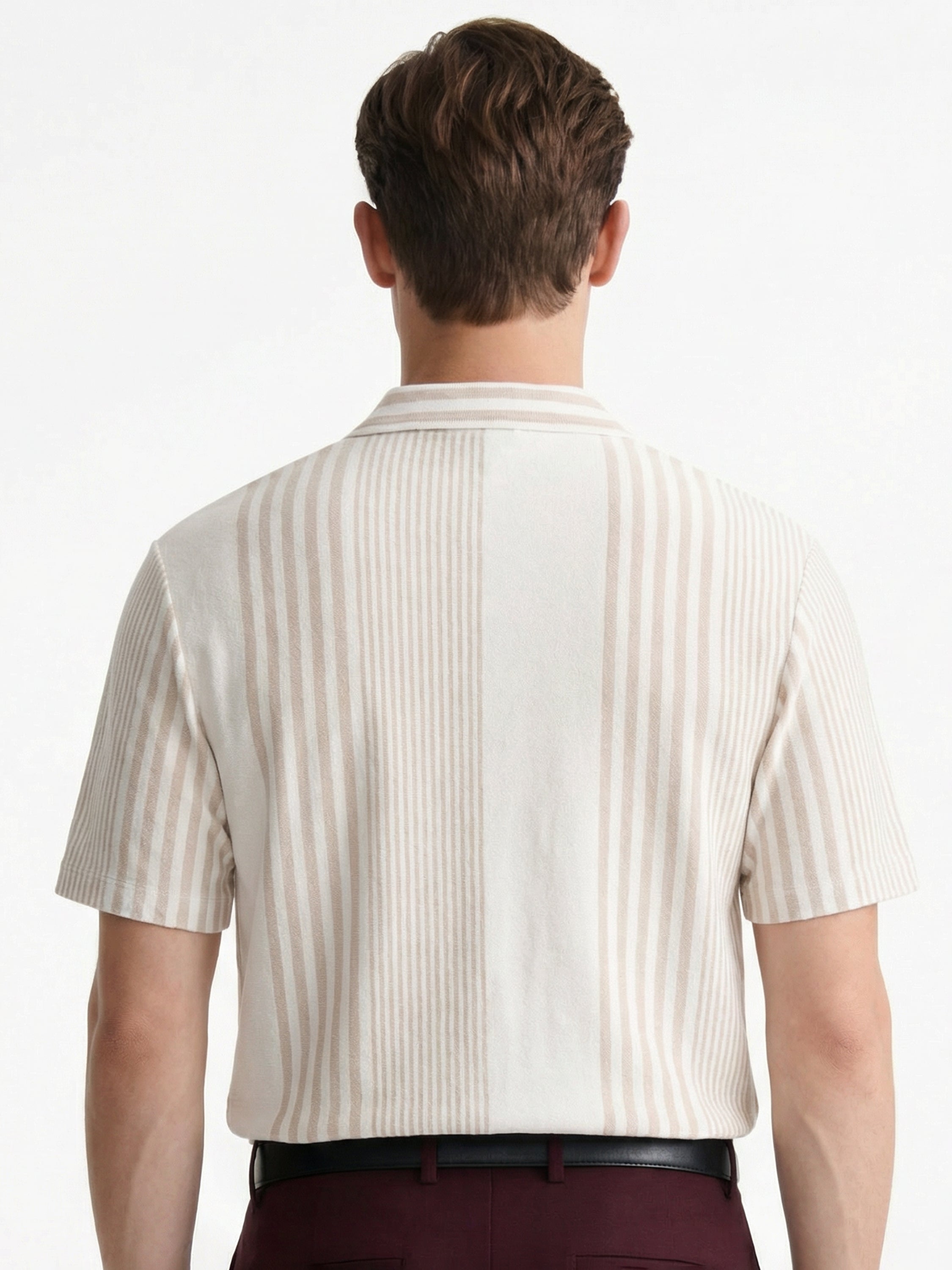 Locomotive Men Off White Stripes Oversized Fit Casual Shirt - Off White - Image 3