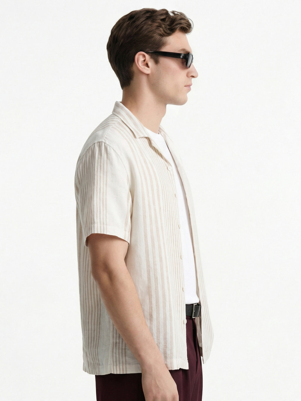 Locomotive Men Off White Stripes Oversized Fit Casual Shirt - Off White - Image 4
