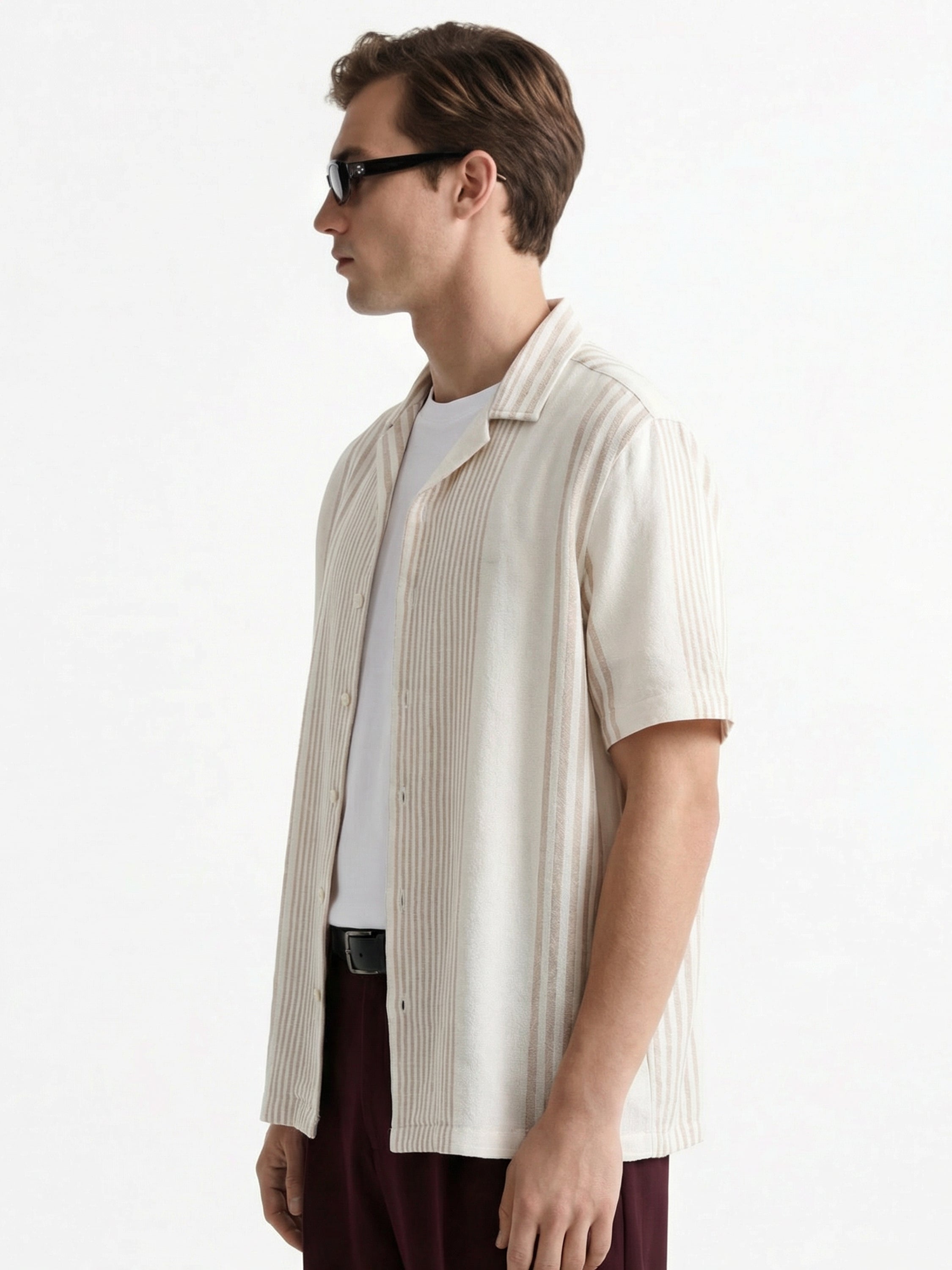 Locomotive Men Off White Stripes Oversized Fit Casual Shirt - Off White - Image 5