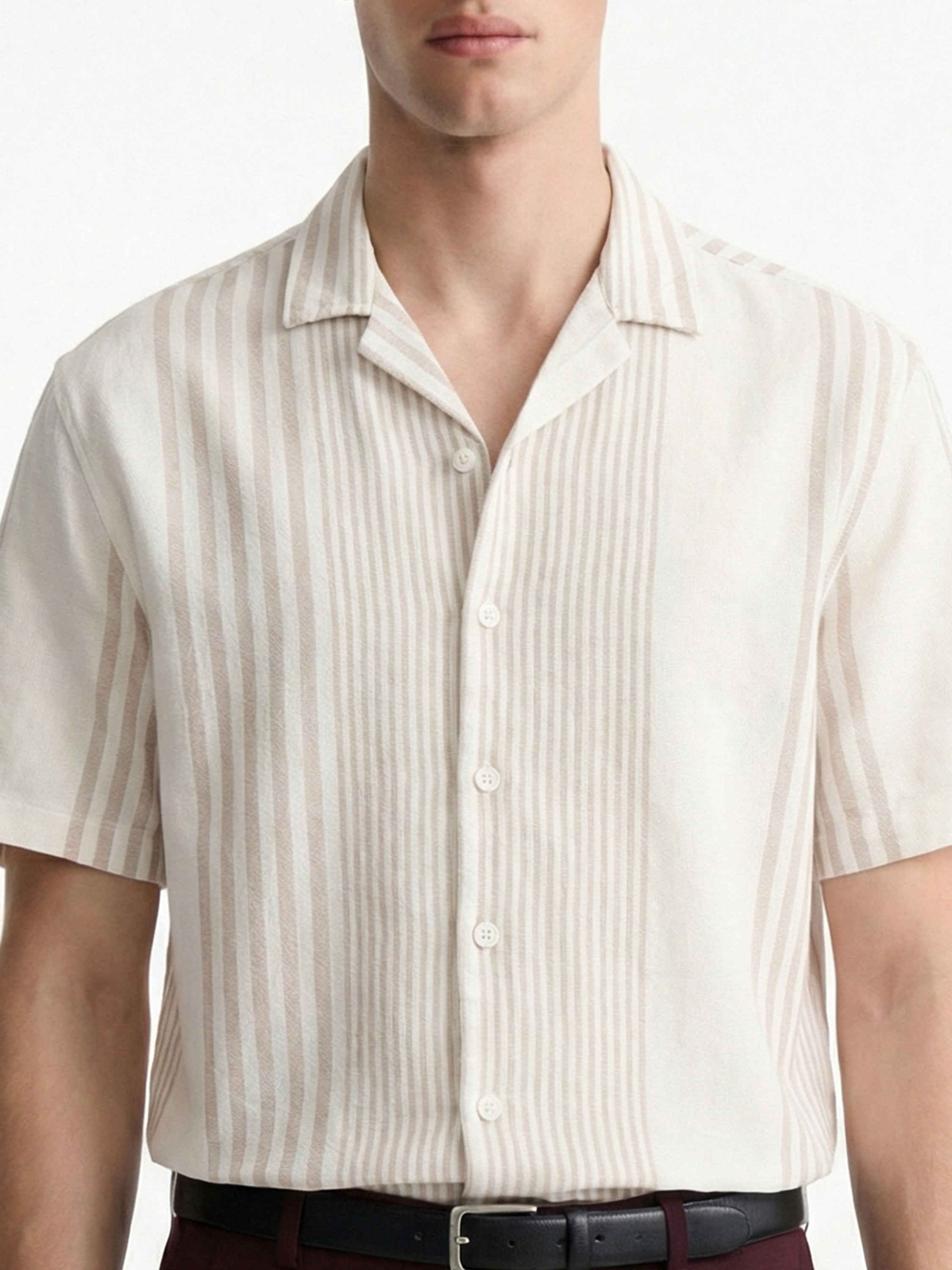 Locomotive Men Off White Stripes Oversized Fit Casual Shirt - Off White - Image 6