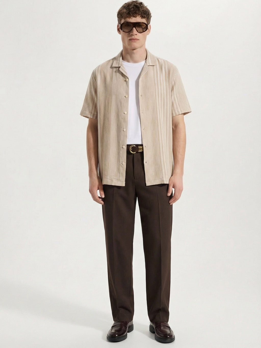 Locomotive Men Beige Stripes Oversized Fit Casual Shirt - Beige - Image 2