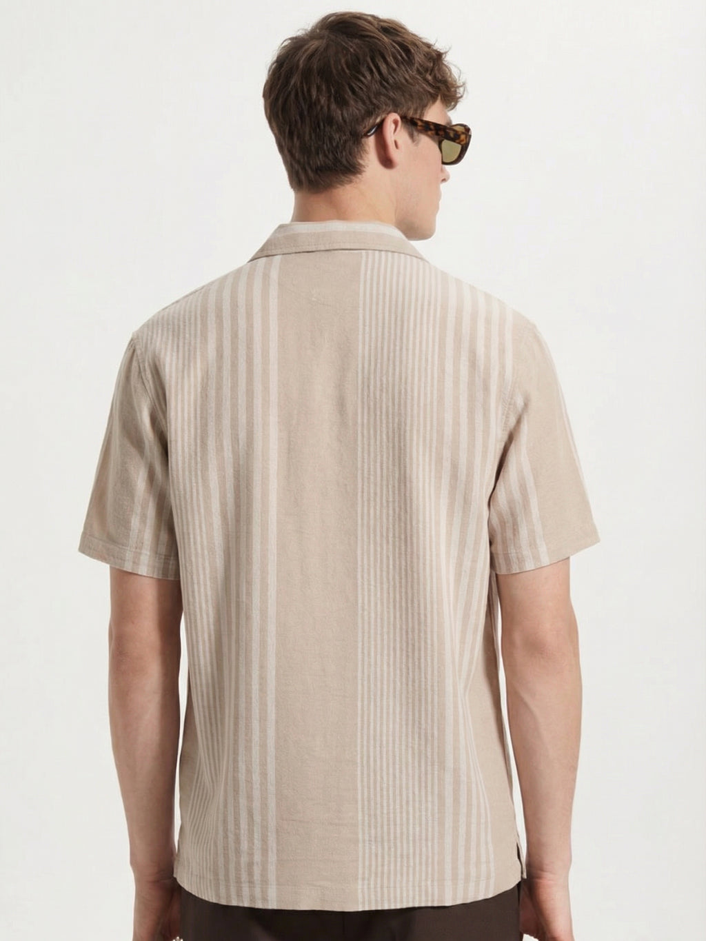 Locomotive Men Beige Stripes Oversized Fit Casual Shirt - Beige - Image 3