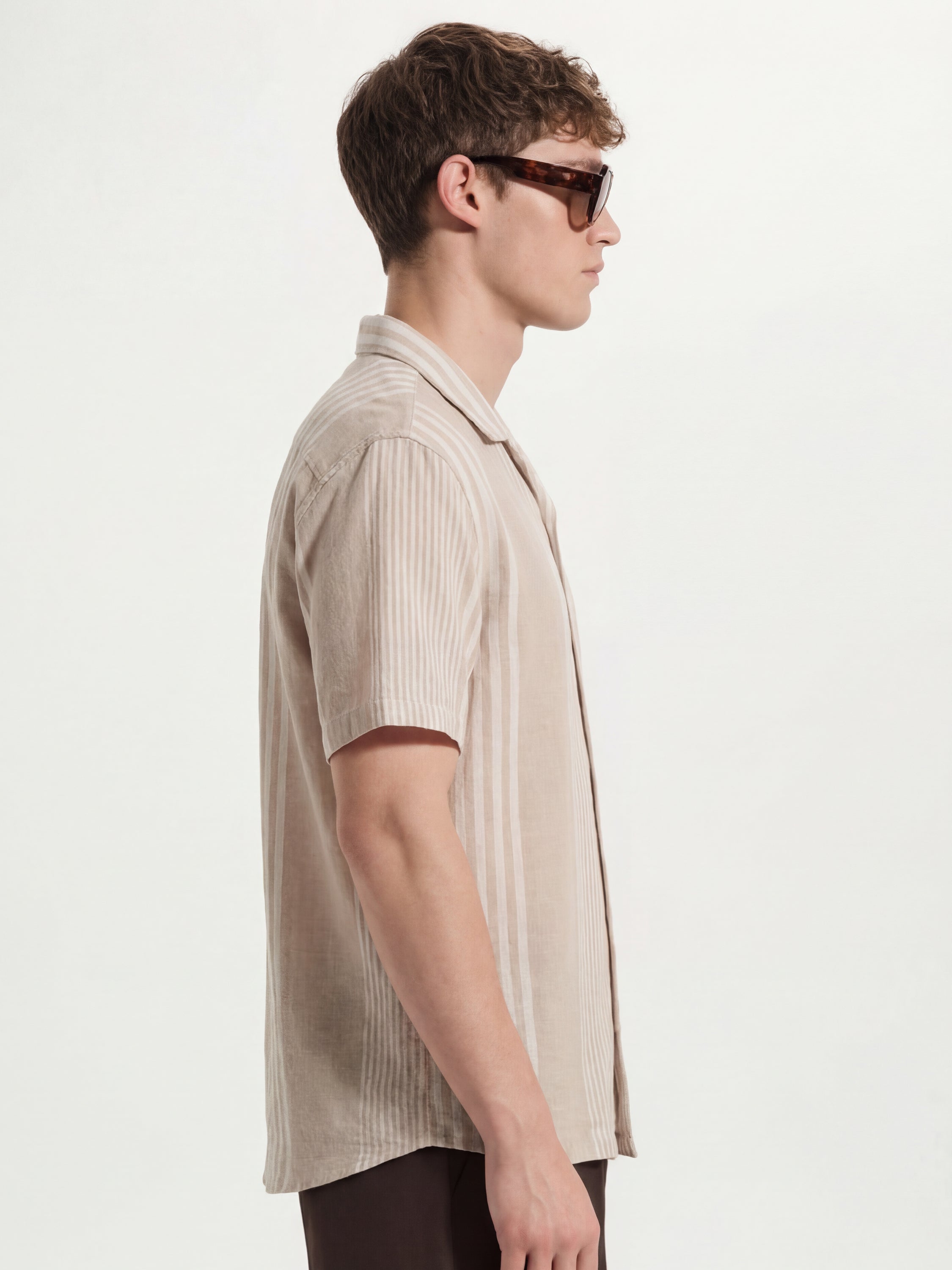 Locomotive Men Beige Stripes Oversized Fit Casual Shirt - Beige - Image 4