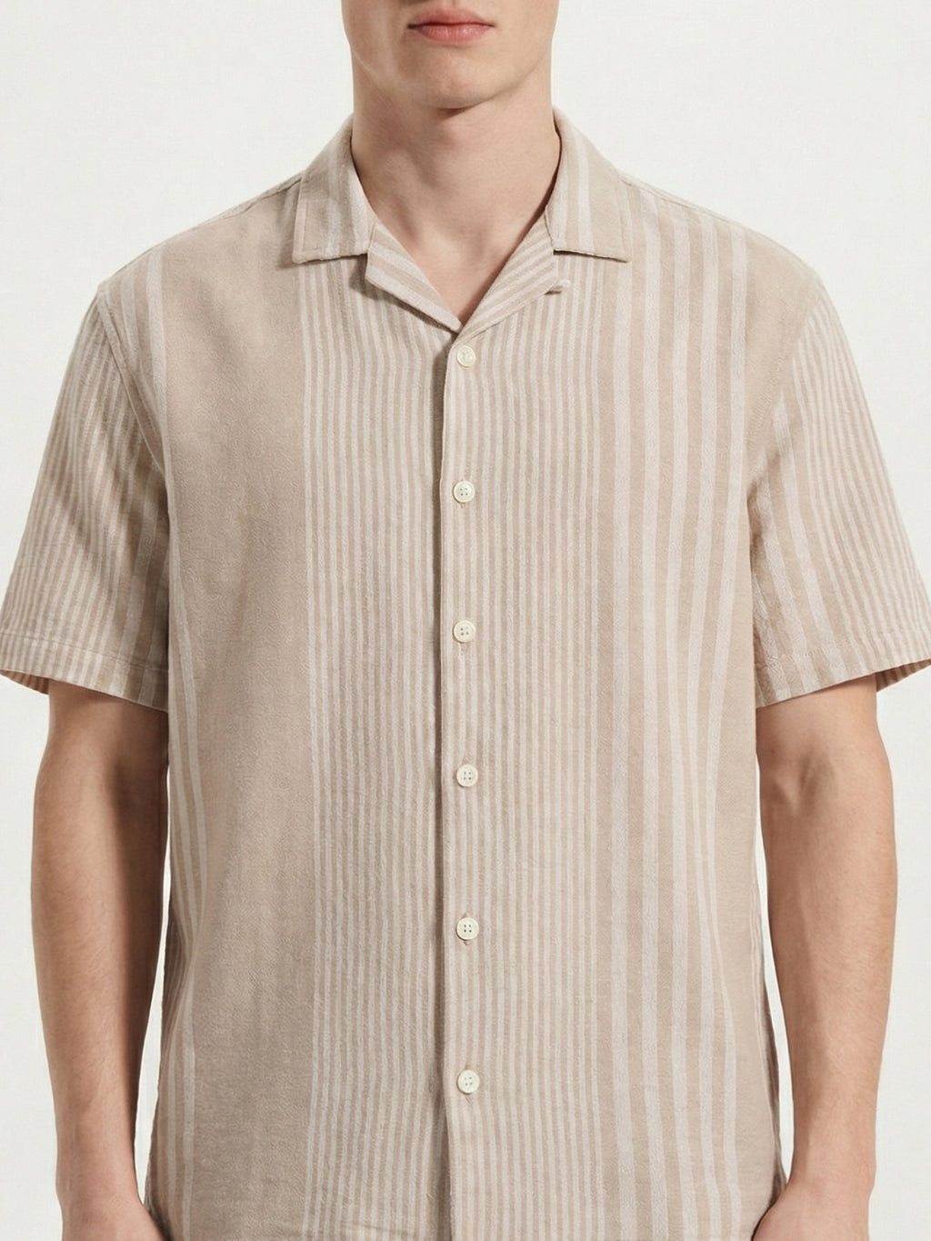 Locomotive Men Beige Stripes Oversized Fit Casual Shirt - Beige - Image 6