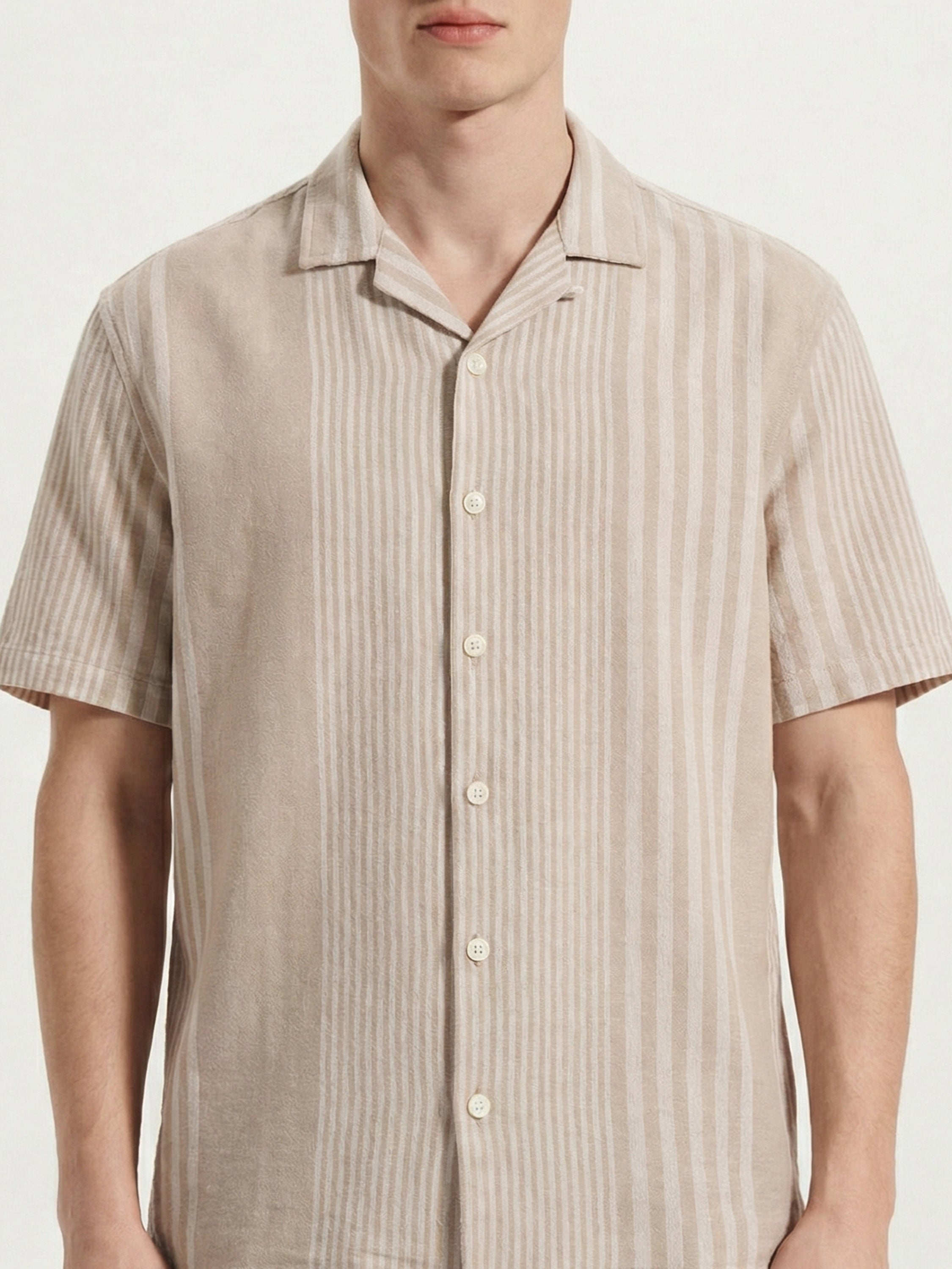 Locomotive Men Beige Stripes Oversized Fit Casual Shirt - Beige - Image 6