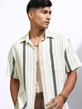 Locomotive Men Off White Striped Oversized Fit Casual Shirt - Off White - Image 1