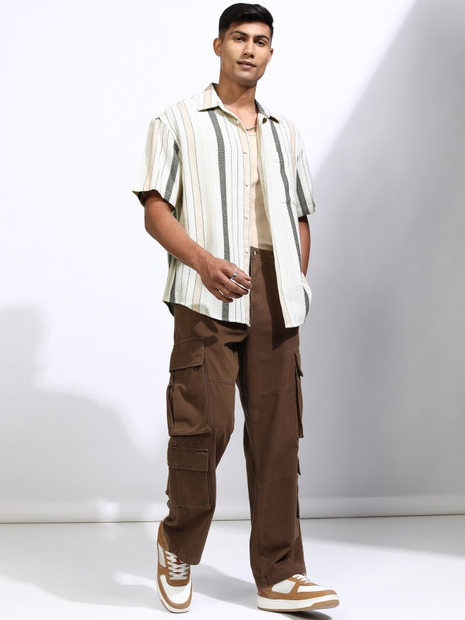 Locomotive Men Off White Striped Oversized Fit Casual Shirt - Off White - Image 2