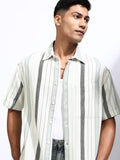 Locomotive Men Off White Striped Oversized Fit Casual Shirt - Off White - Image 1