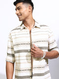 Locomotive Men Cream Printed Regular Fit Casual Shirt - Cream - Image 1