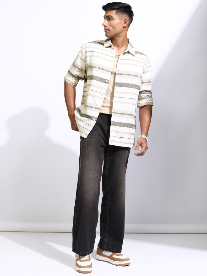 Locomotive Men Cream Printed Regular Fit Casual Shirt - Cream - Image 2