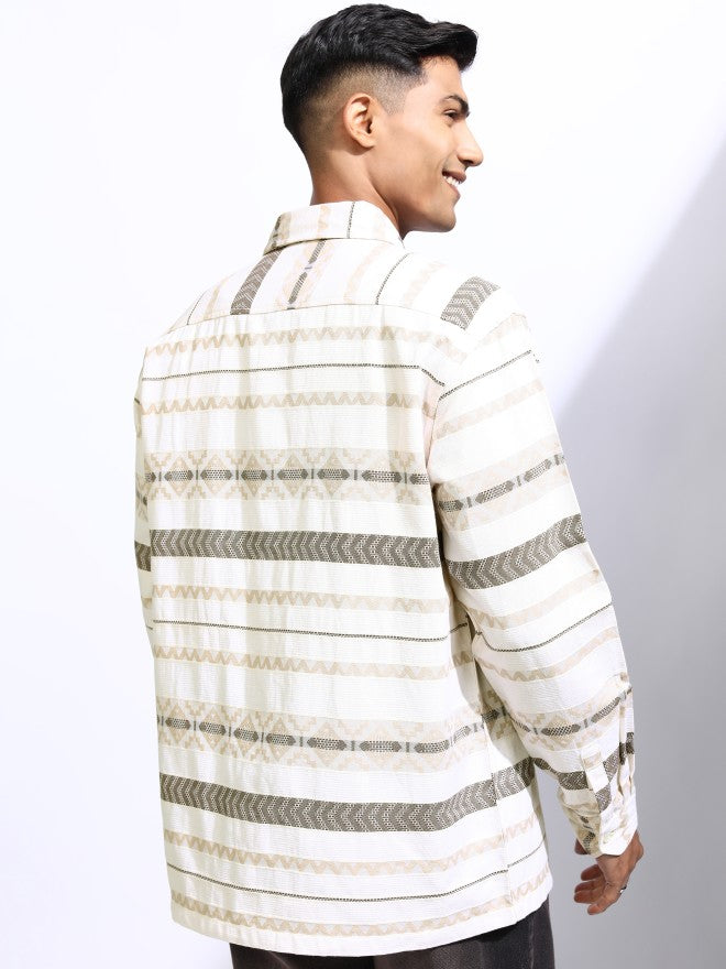 Locomotive Men Cream Printed Regular Fit Casual Shirt - Cream - Image 3