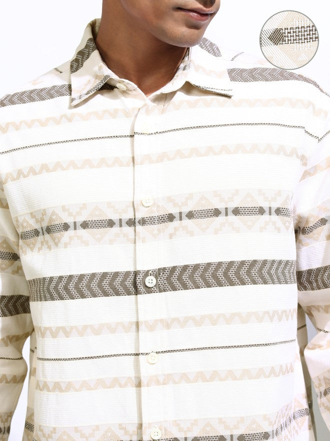 Locomotive Men Cream Printed Regular Fit Casual Shirt - Cream - Image 5