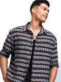 Locomotive Men Blue Printed Regular Fit Casual Shirt - Blue - Image 1