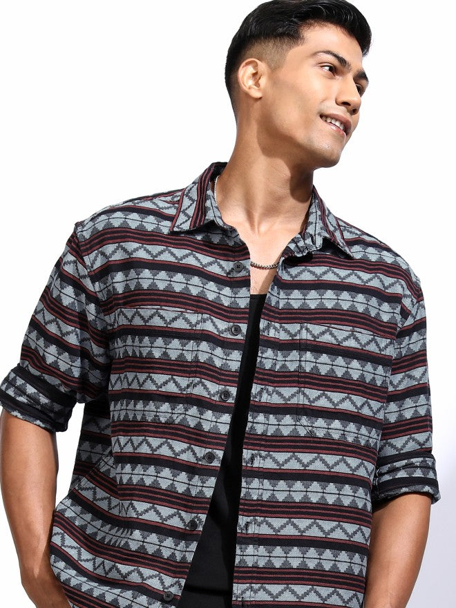 Locomotive Men Blue Printed Regular Fit Casual Shirt - Blue - Image 1