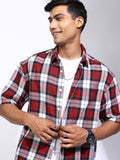 Locomotive Men Red Checked Oversized Fit Casual Shirt - Red - Image 1