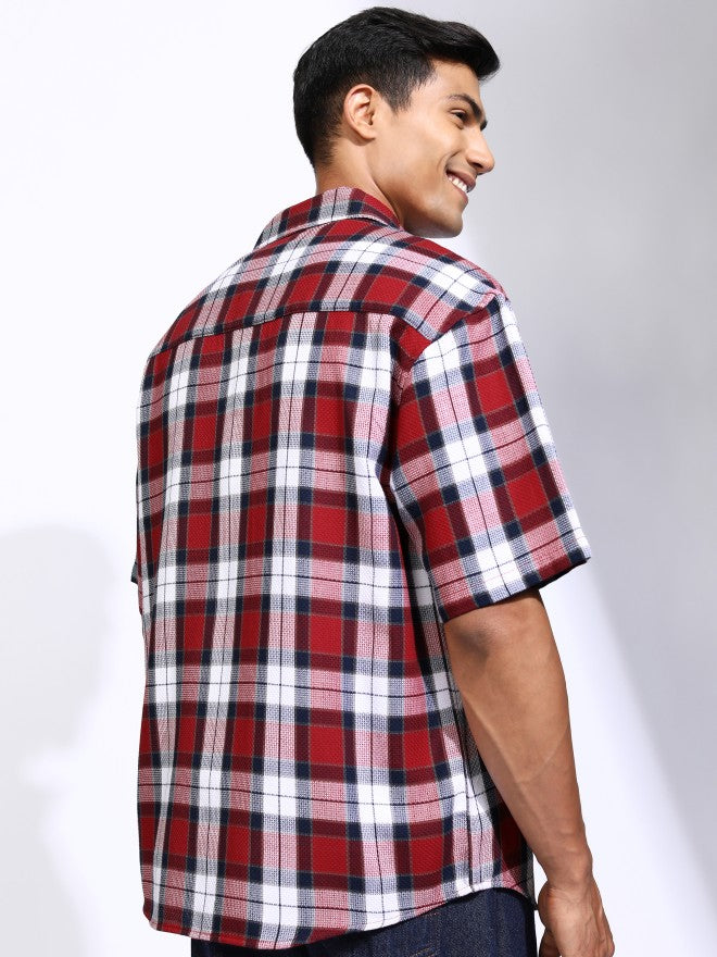 Locomotive Men Red Checked Oversized Fit Casual Shirt - Red - Image 3