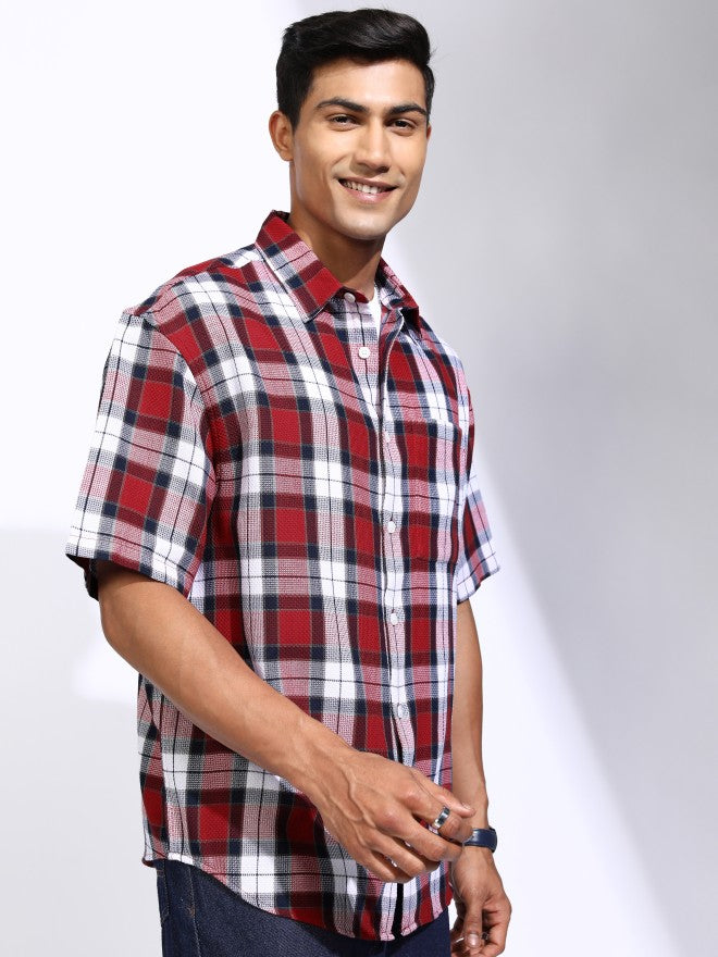 Locomotive Men Red Checked Oversized Fit Casual Shirt - Red - Image 6