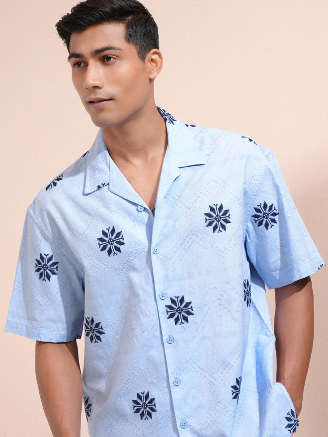 Locomotive Men Blue Printed Oversized Fit Casual Shirt - Blue - Image 1