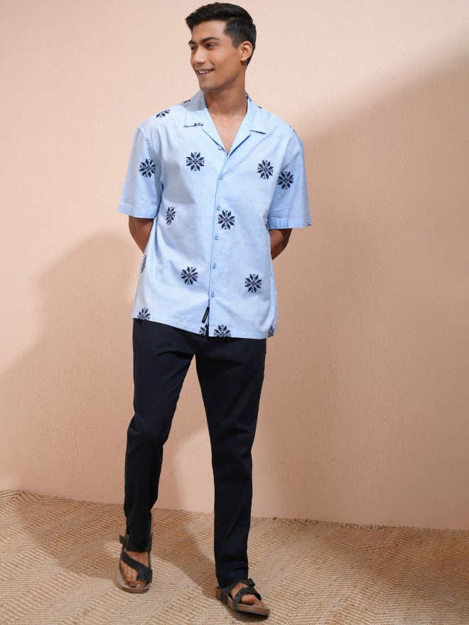 Locomotive Men Blue Printed Oversized Fit Casual Shirt - Blue - Image 2