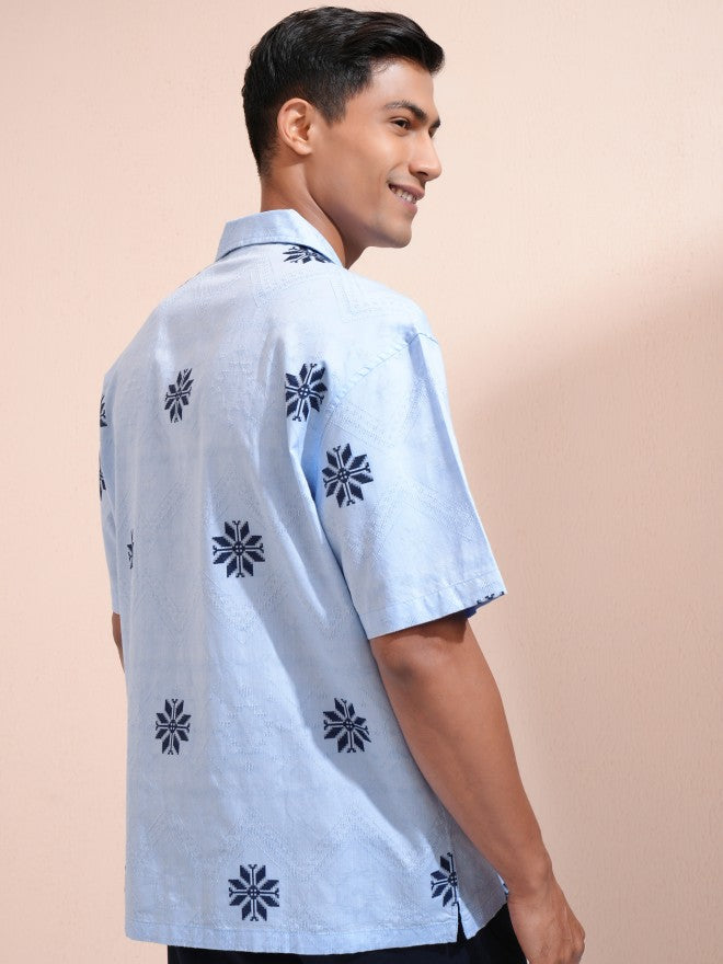 Locomotive Men Blue Printed Oversized Fit Casual Shirt - Blue - Image 3