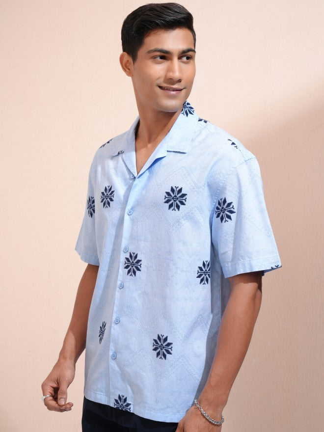 Locomotive Men Blue Printed Oversized Fit Casual Shirt - Blue - Image 4