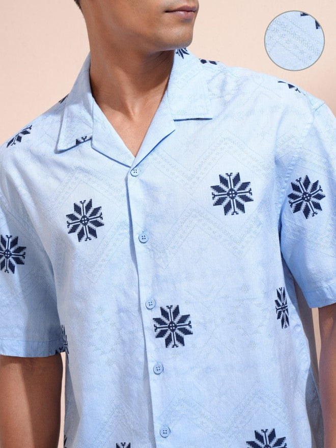 Locomotive Men Blue Printed Oversized Fit Casual Shirt - Blue - Image 5