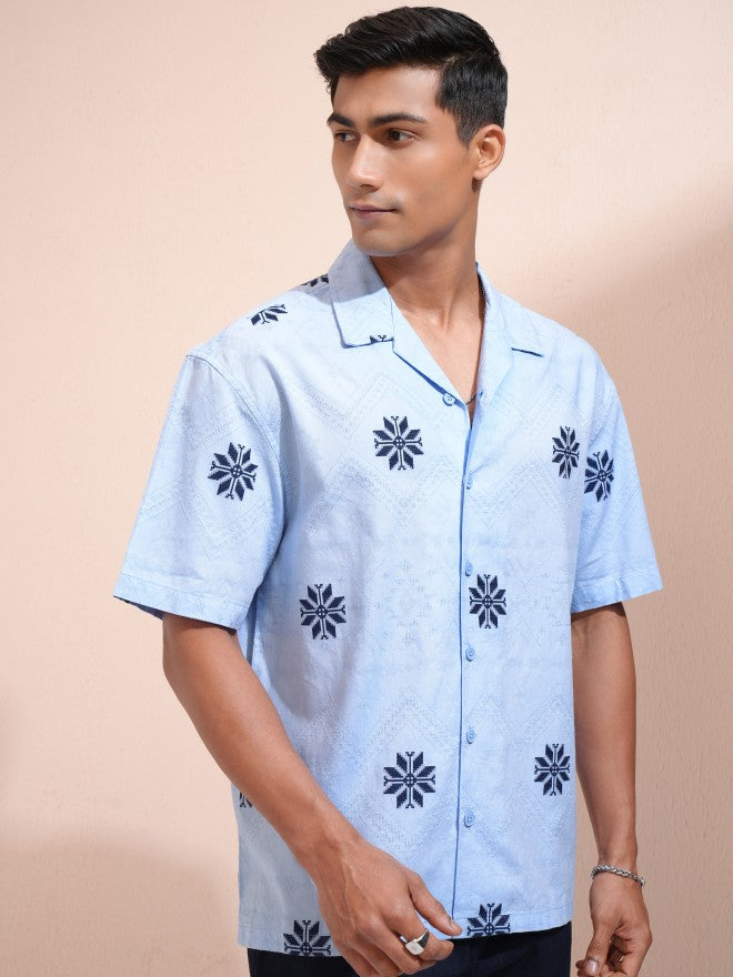Locomotive Men Blue Printed Oversized Fit Casual Shirt - Blue - Image 6