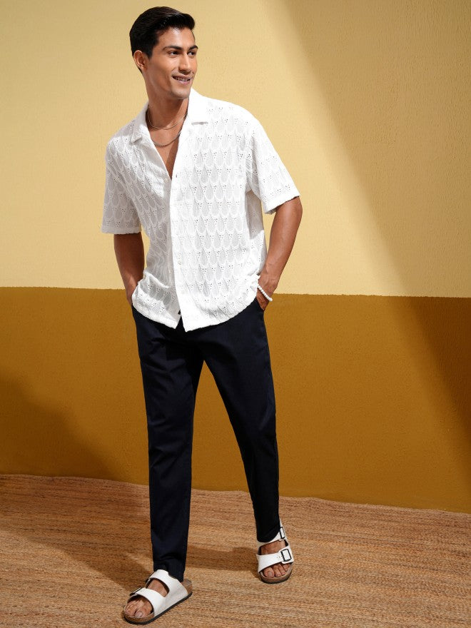 Locomotive Men White Textured Oversized Fit Casual Shirt - White - Image 2