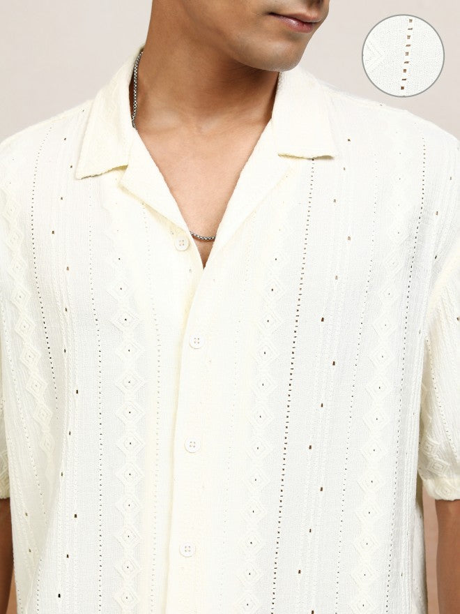 Locomotive Men Cream Textured Oversized Fit Casual Shirt - Cream - Image 5