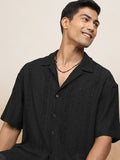Locomotive Men Black Textured Oversized Fit Casual Shirt - Black - Image 1