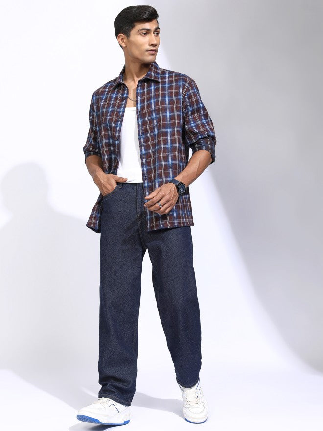 Locomotive Men Maroon Checked Oversized Fit Casual Shirt - Maroon - Image 2