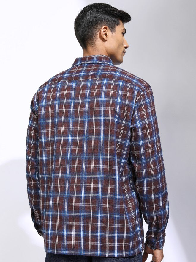 Locomotive Men Maroon Checked Oversized Fit Casual Shirt - Maroon - Image 3