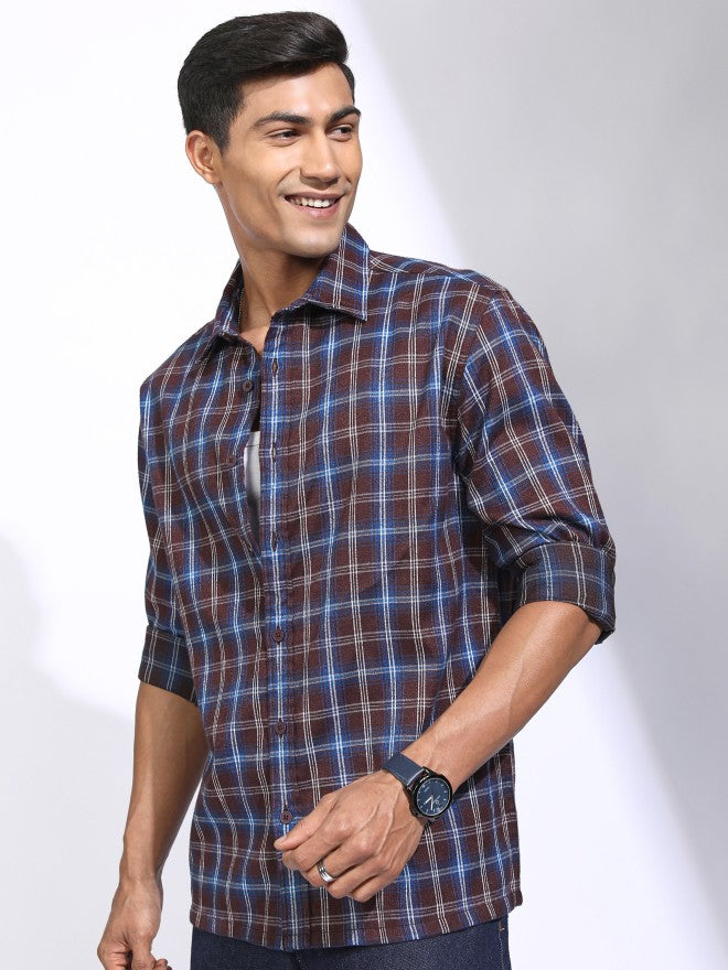 Locomotive Men Maroon Checked Oversized Fit Casual Shirt - Maroon - Image 4