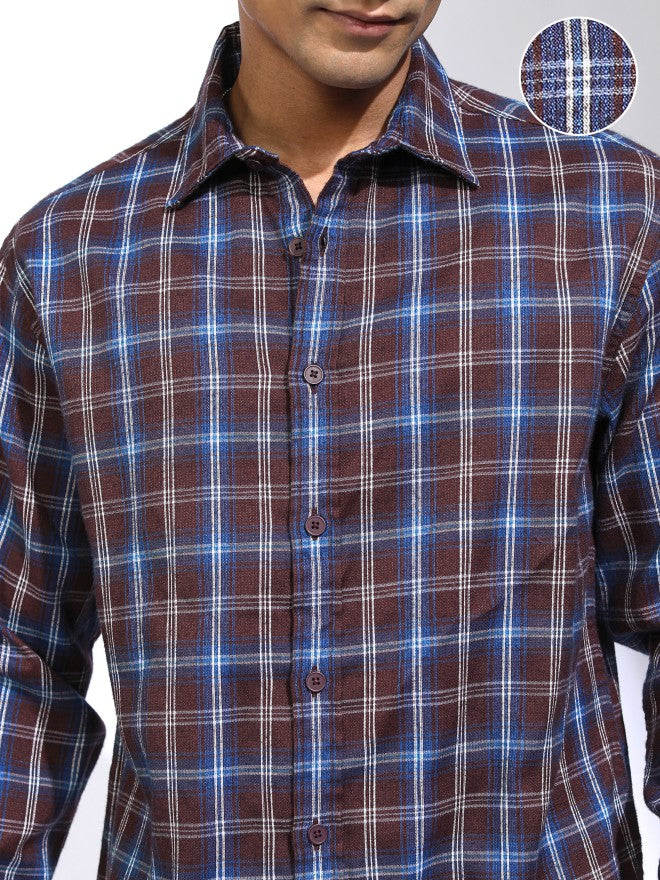 Locomotive Men Maroon Checked Oversized Fit Casual Shirt - Maroon - Image 5