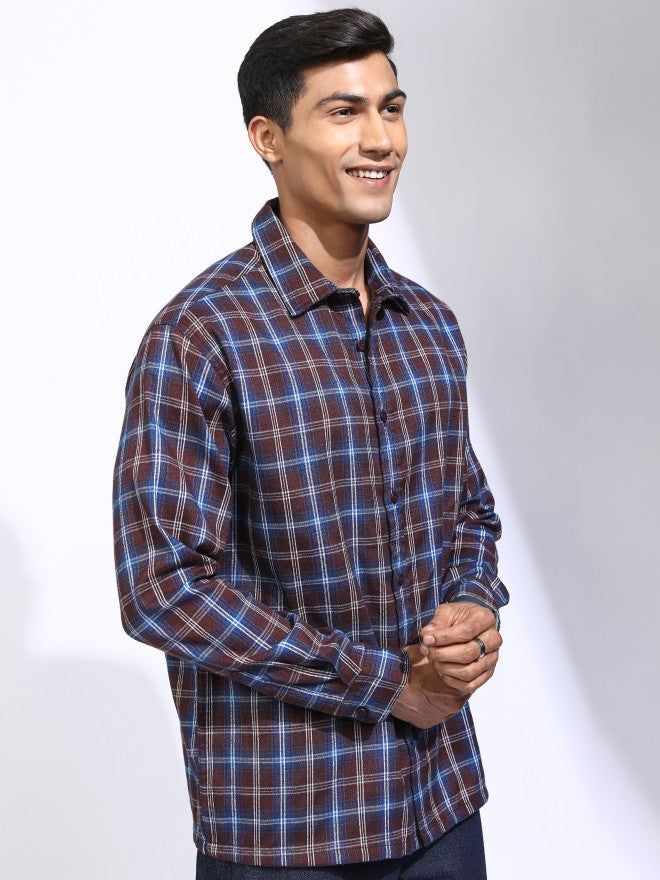 Locomotive Men Maroon Checked Oversized Fit Casual Shirt - Maroon - Image 6