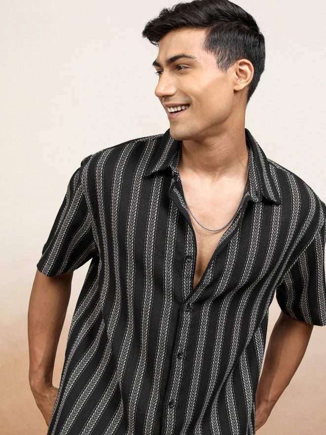 Locomotive Men Black Striped Oversized Fit Casual Shirt - Black - Image 1