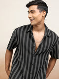 Locomotive Men Black Striped Oversized Fit Casual Shirt - Black - Image 1