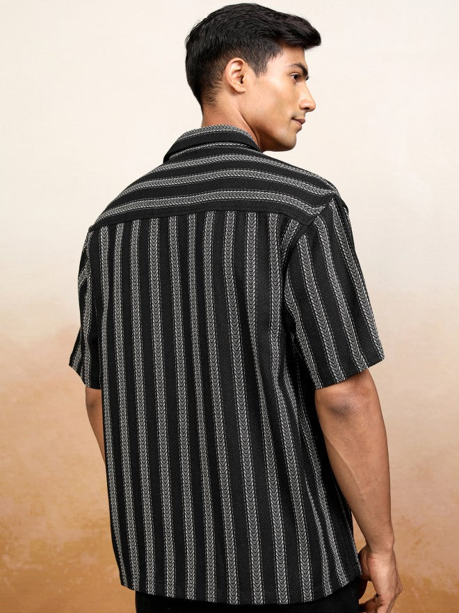Locomotive Men Black Striped Oversized Fit Casual Shirt - Black - Image 3