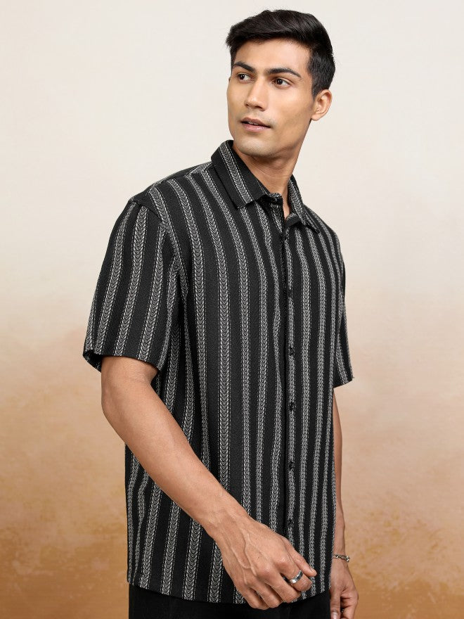 Locomotive Men Black Striped Oversized Fit Casual Shirt - Black - Image 6