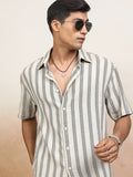 Locomotive Men Beige Striped Oversized Fit Casual Shirt - Beige - Image 1