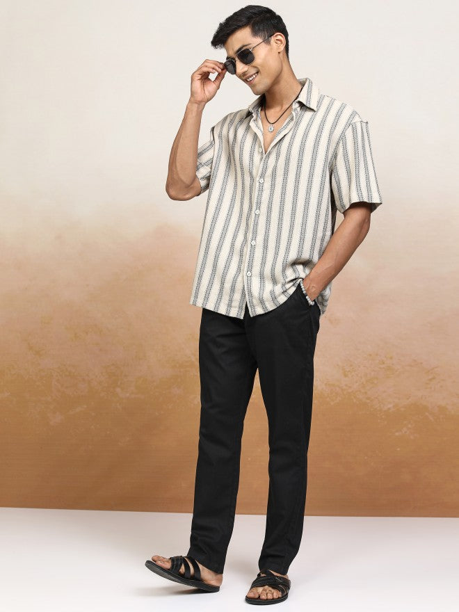 Locomotive Men Beige Striped Oversized Fit Casual Shirt - Beige - Image 2