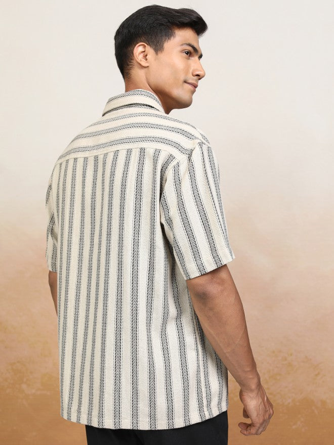 Locomotive Men Beige Striped Oversized Fit Casual Shirt - Beige - Image 3