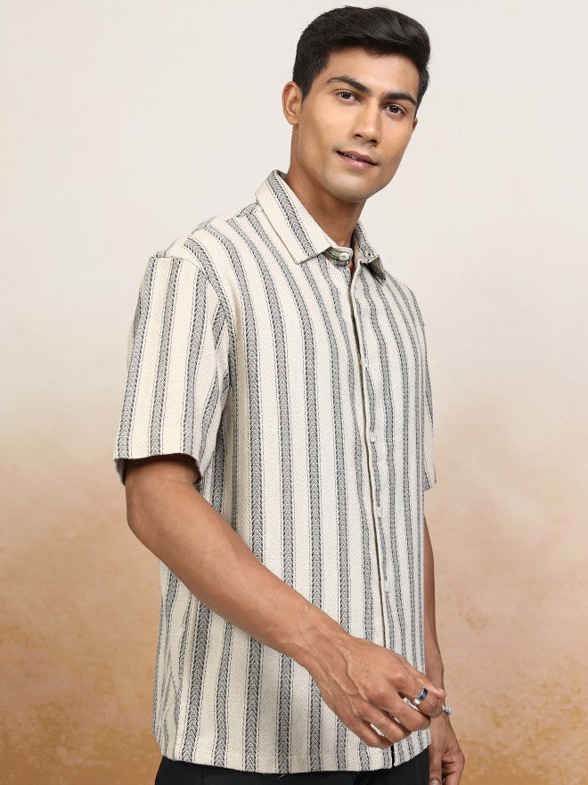 Locomotive Men Beige Striped Oversized Fit Casual Shirt - Beige - Image 6