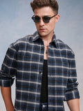 Locomotive Men Blue Checked Oversized Fit Casual Shirt - Blue - Image 1