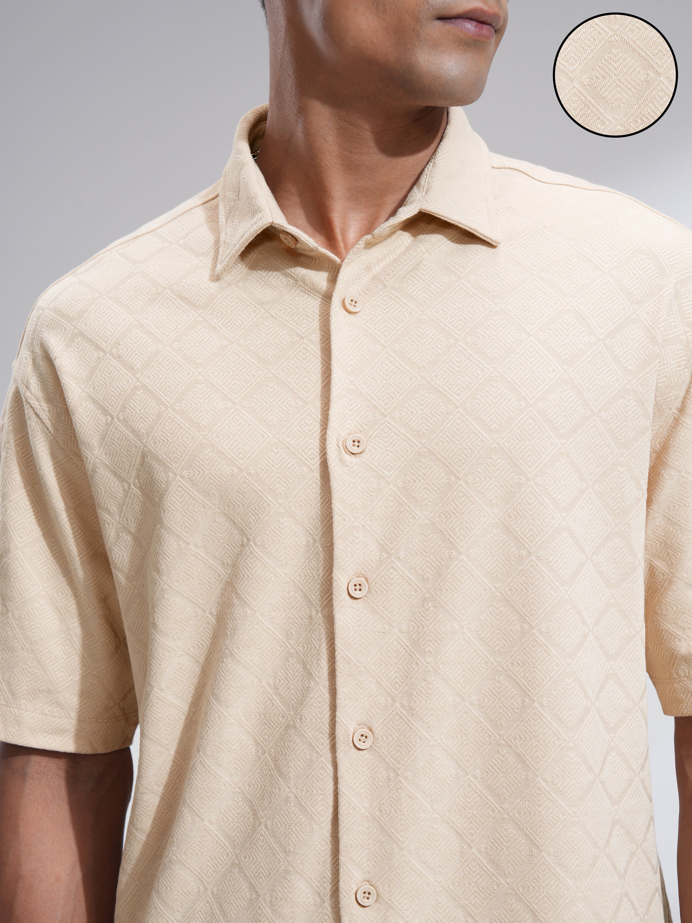 Locomotive Men Beige Textured Oversized Fit Casual Shirt - Beige - Image 5