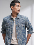 Locomotive Men Navy Blue Self Design Oversized Fit Casual Shirt - Navy Blue - Image 1
