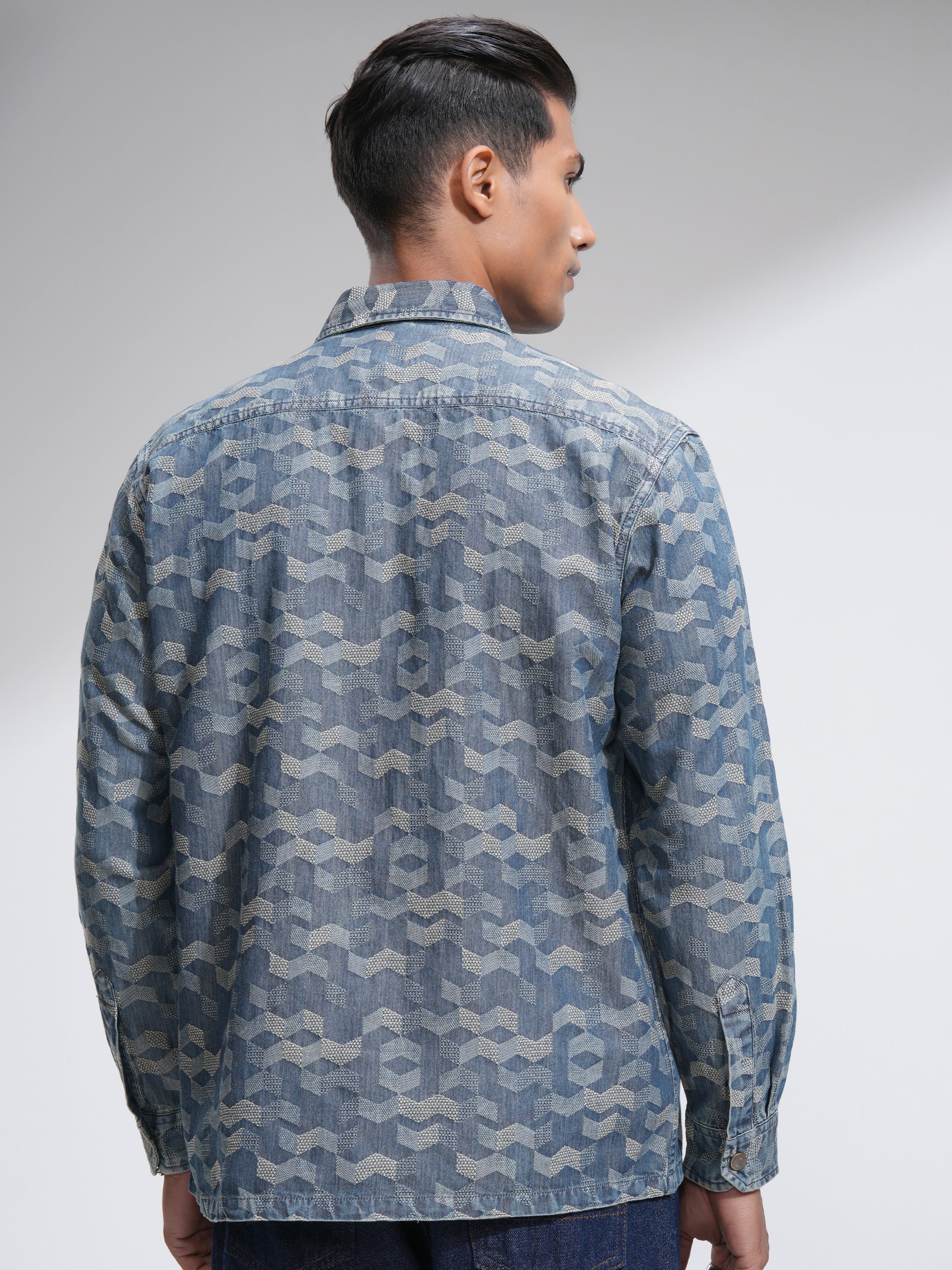 Locomotive Men Navy Blue Self Design Oversized Fit Casual Shirt - Navy Blue - Image 3
