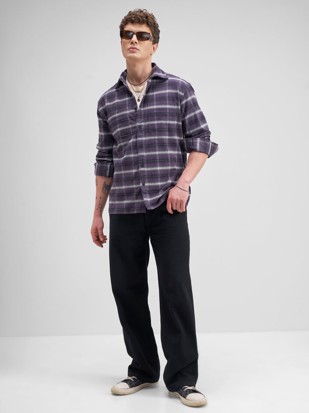 Locomotive Men Purple Checked Relaxed Fit Casual Shirt - Purple - Image 2